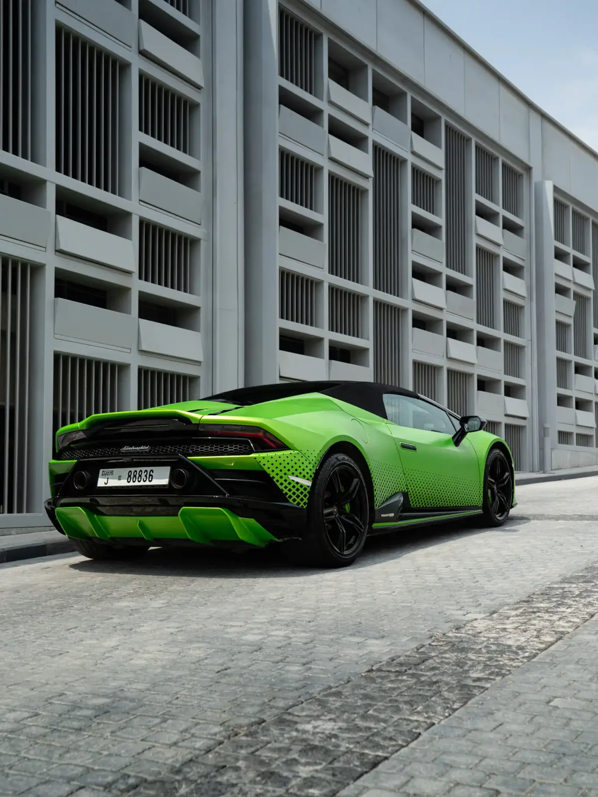 a picture of LAMBORGHINI HURACAN EVO SPYDER available for rental in dubai with backside