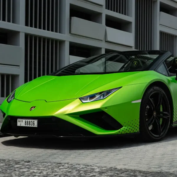 a picture of LAMBORGHINI HURACAN EVO SPYDER available for rental in dubai with front side view