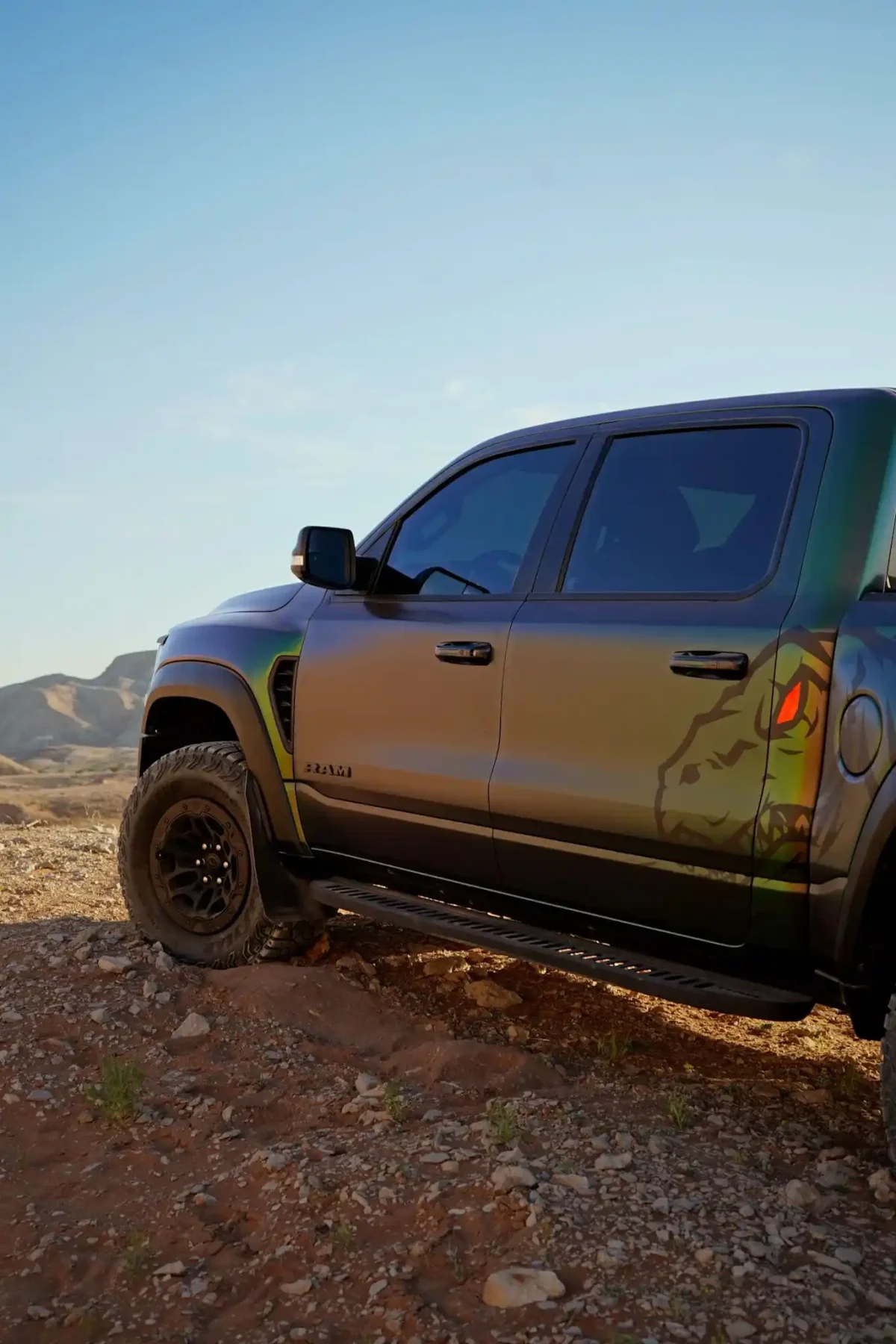 a picture of Dodge Trx 6.2L Venom Green edition available for rental in dubai side profile view