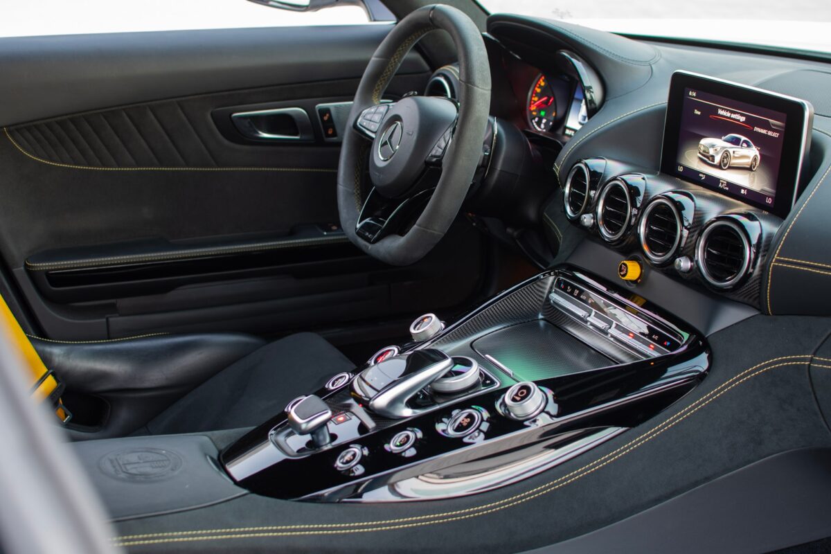 a picture of Mercedes AMG GTR with dashboard view